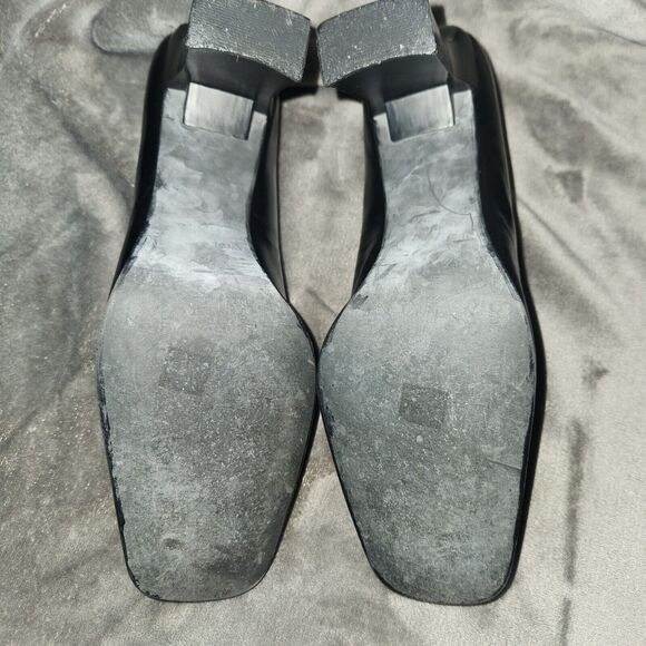 Y2K Nine West No-Aragon2 Leather Black Womens 10M Chunky Block Heel Square Toe - Picture 6 of 9